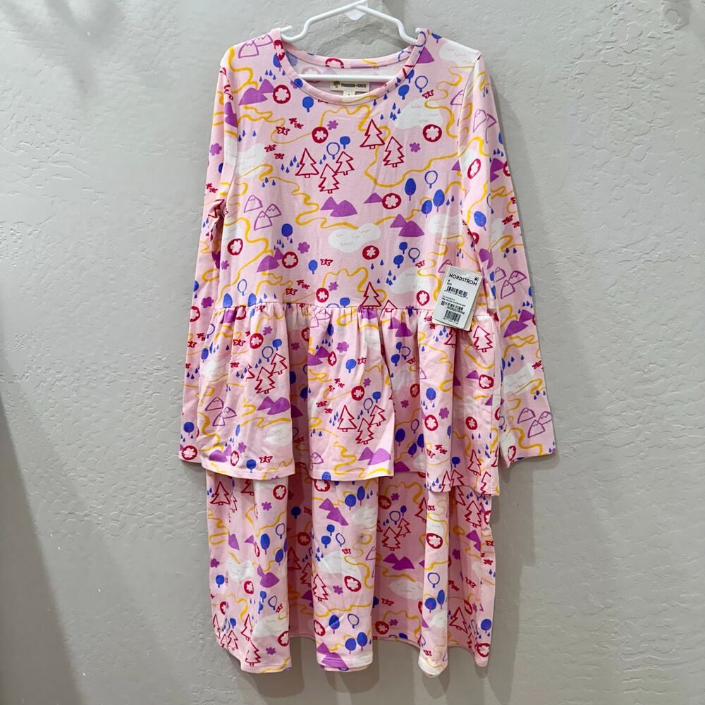 NWT Tucker + Tate PinkEnglish Adventure Map Tiered Ruffle Long Sleeve Dress
